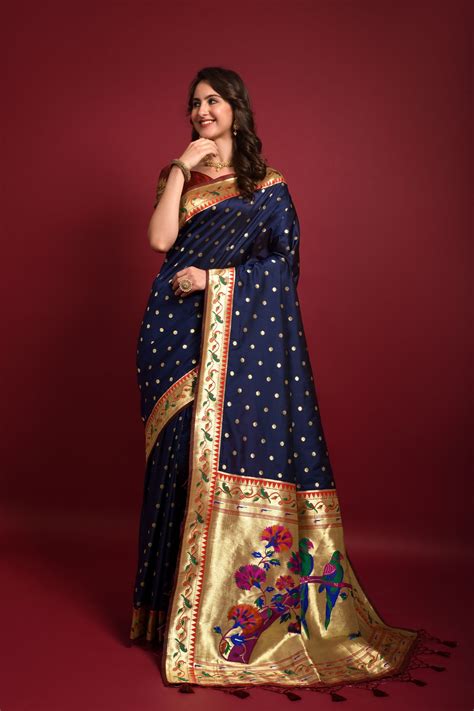 navy blue paithani silk sarees